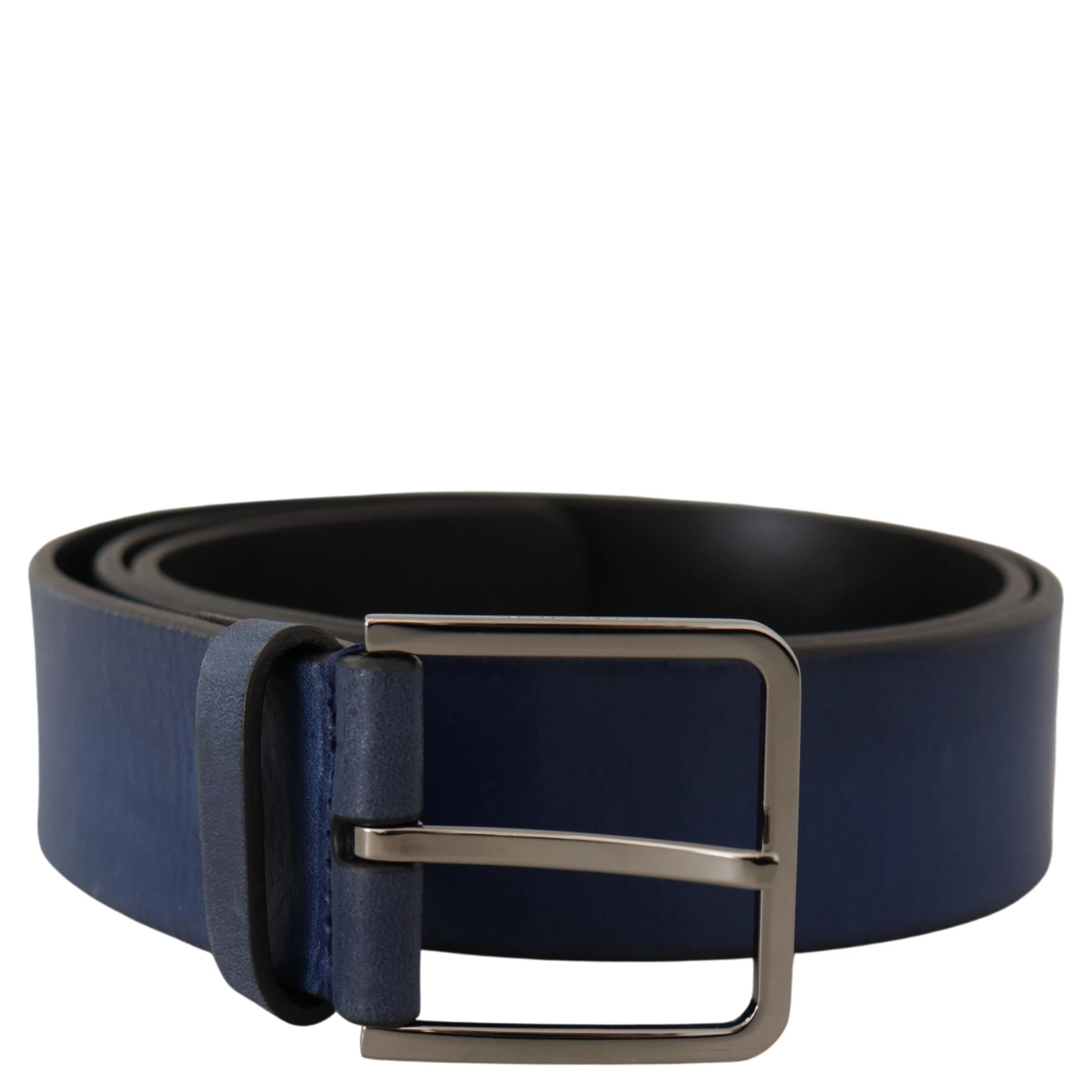 Blue Calf Leather Silver Metal Buckle Classic Belt