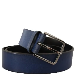 Blue Calf Leather Silver Metal Buckle Classic Belt