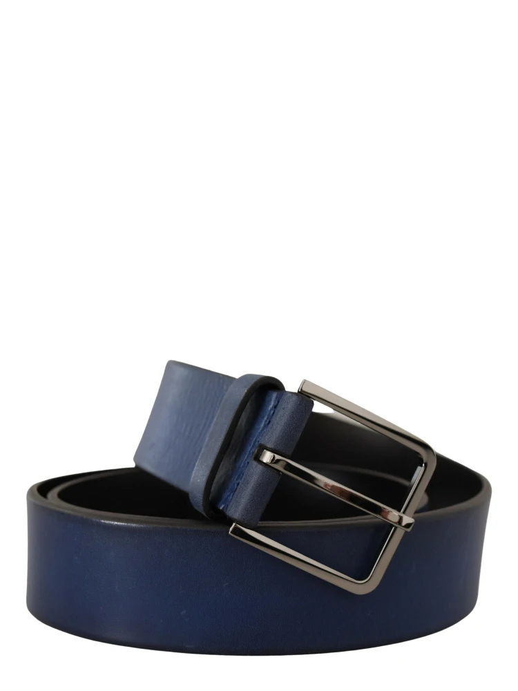 Blue Calf Leather Silver Metal Buckle Classic Belt alternative