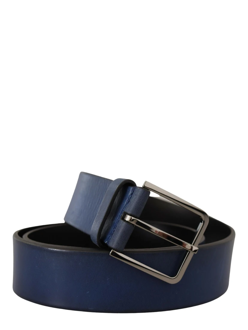 Blue Calf Leather Silver Metal Buckle Classic Belt