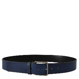 Blue Calf Leather Silver Metal Buckle Classic Belt