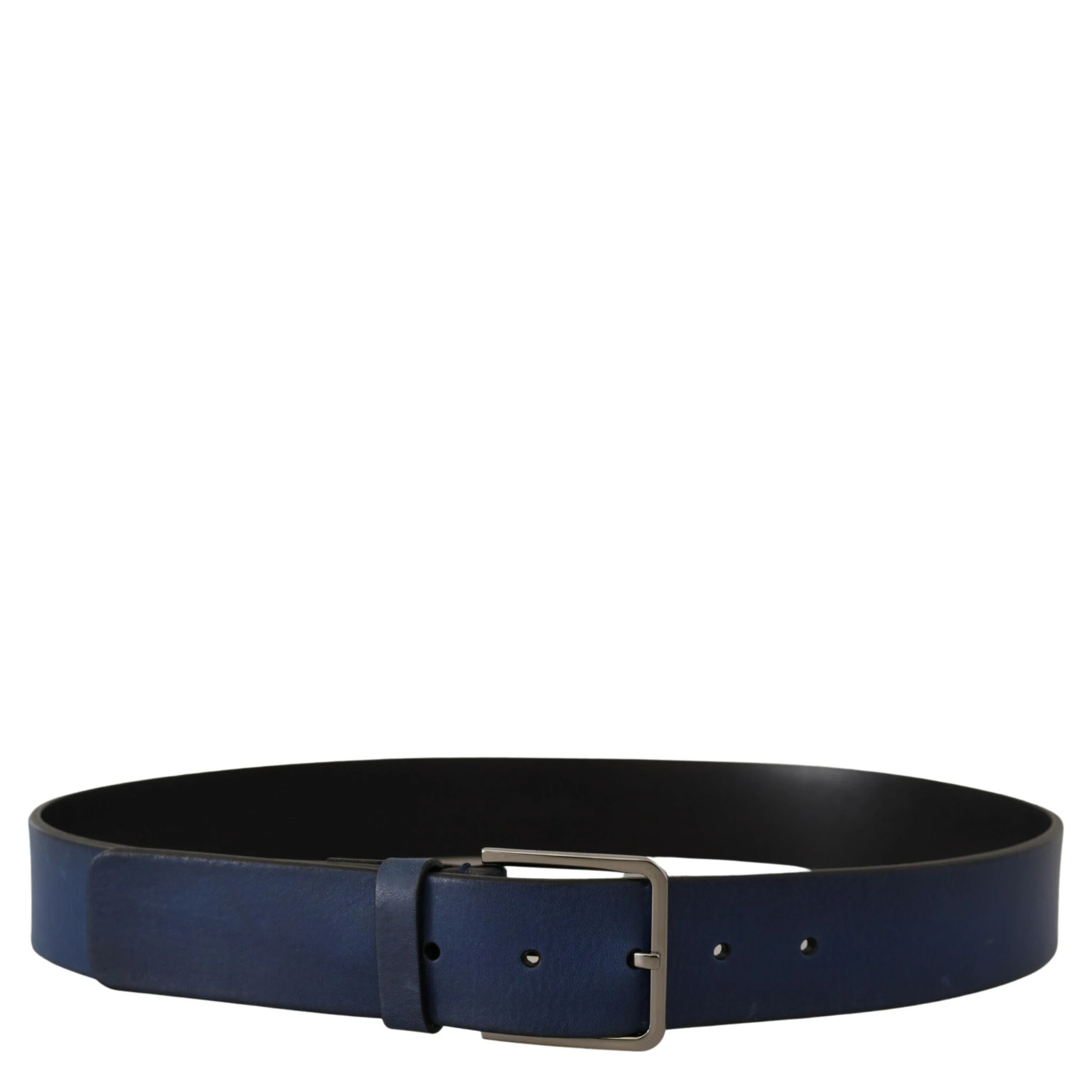 Blue Calf Leather Silver Metal Buckle Classic Belt