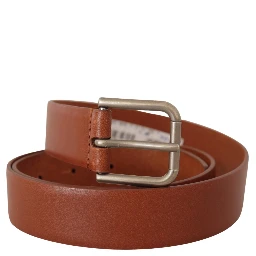Brown Calf Leather Silver Tone Metal Buckle Belt