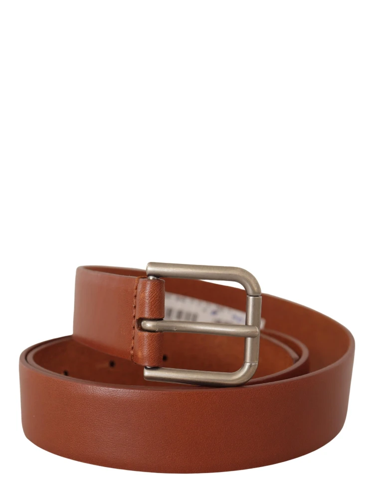 Brown Calf Leather Silver Tone Metal Buckle Belt alternative