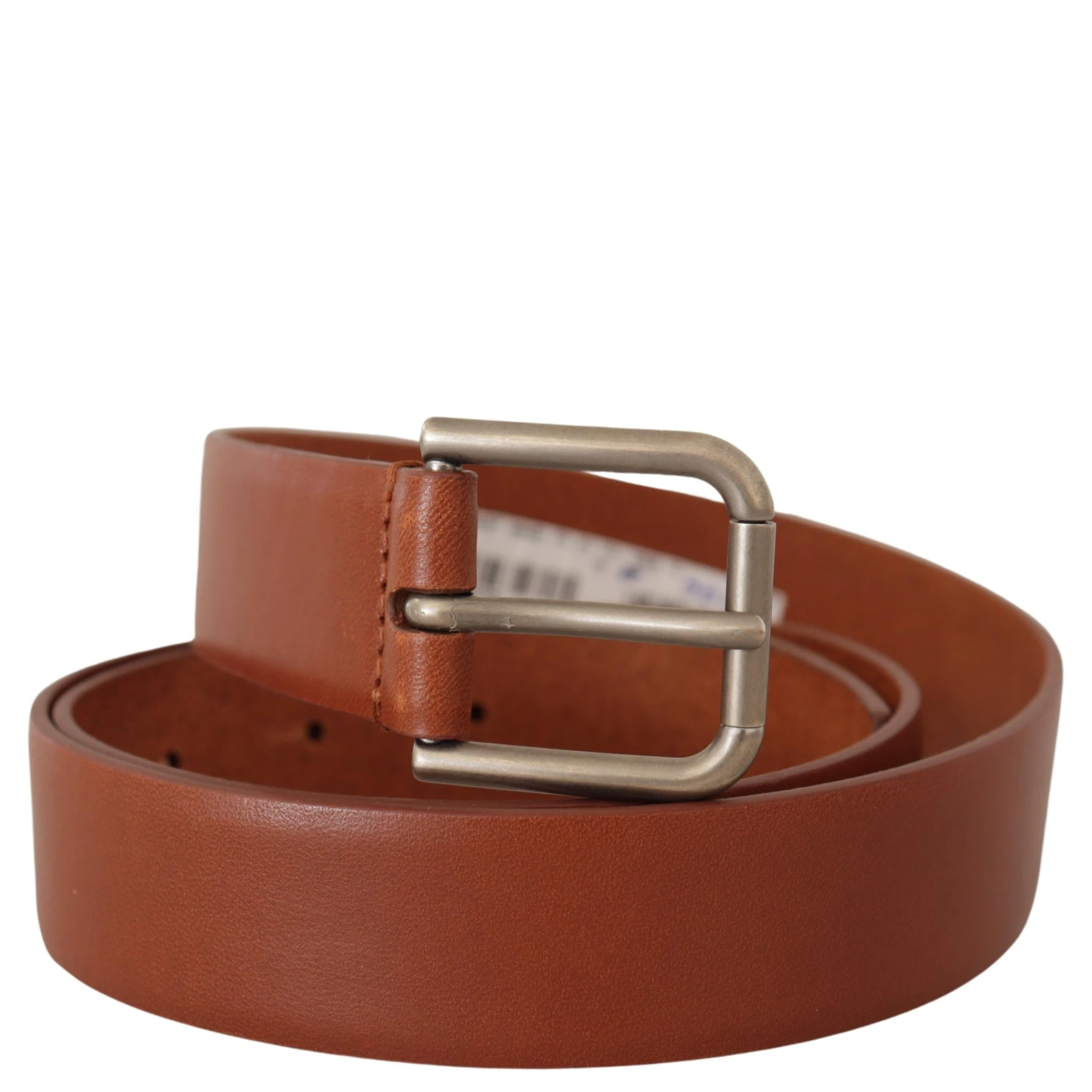 Brown Calf Leather Silver Tone Metal Buckle Belt