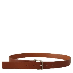 Brown Calf Leather Silver Tone Metal Buckle Belt
