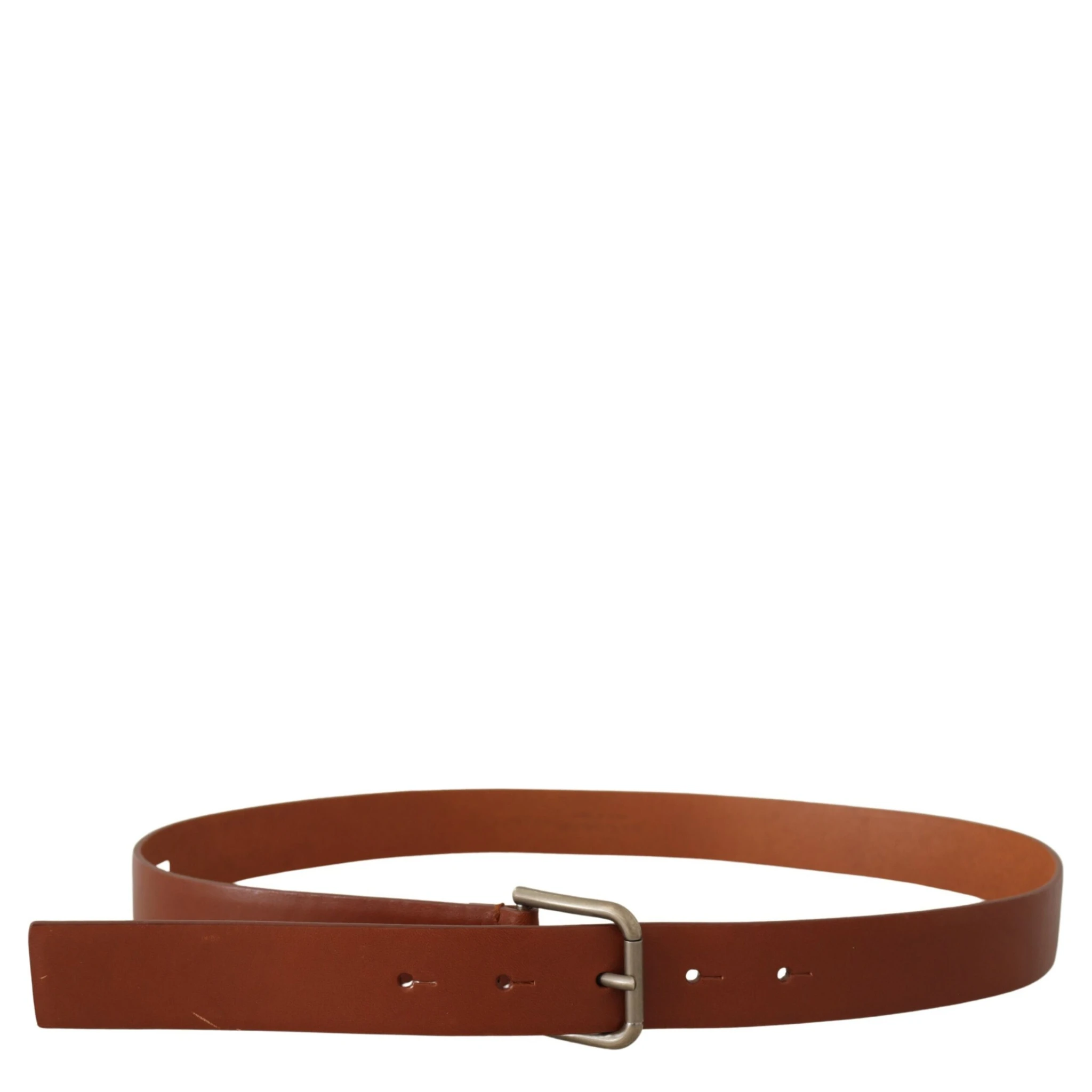 Brown Calf Leather Silver Tone Metal Buckle Belt