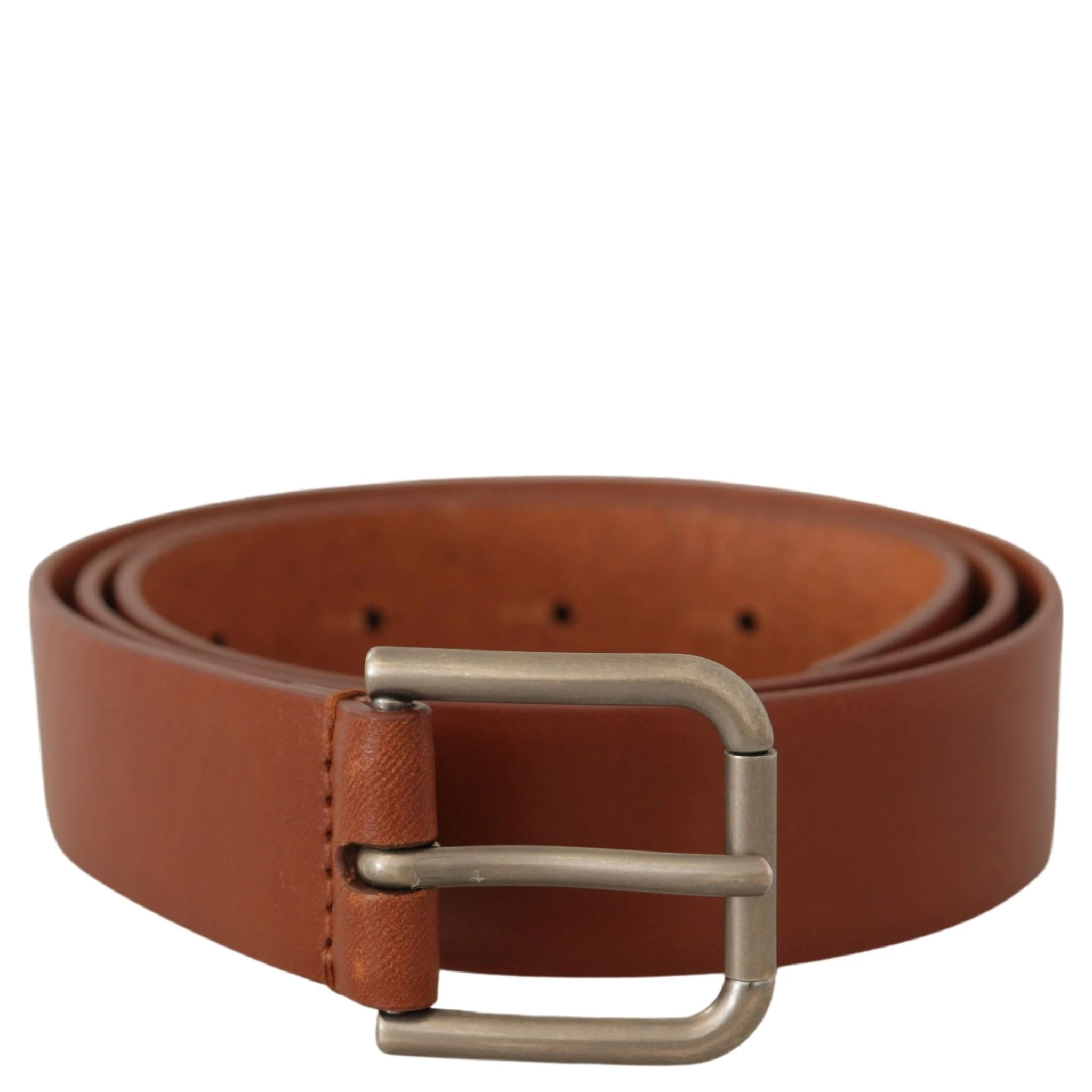 Brown Calf Leather Silver Tone Metal Buckle Belt