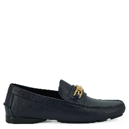 Navy Blue Calf Leather Loafers Shoes