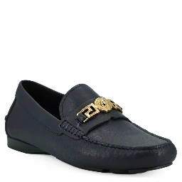 Navy Blue Calf Leather Loafers Shoes