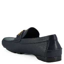 Navy Blue Calf Leather Loafers Shoes