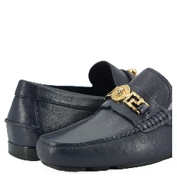 Navy Blue Calf Leather Loafers Shoes