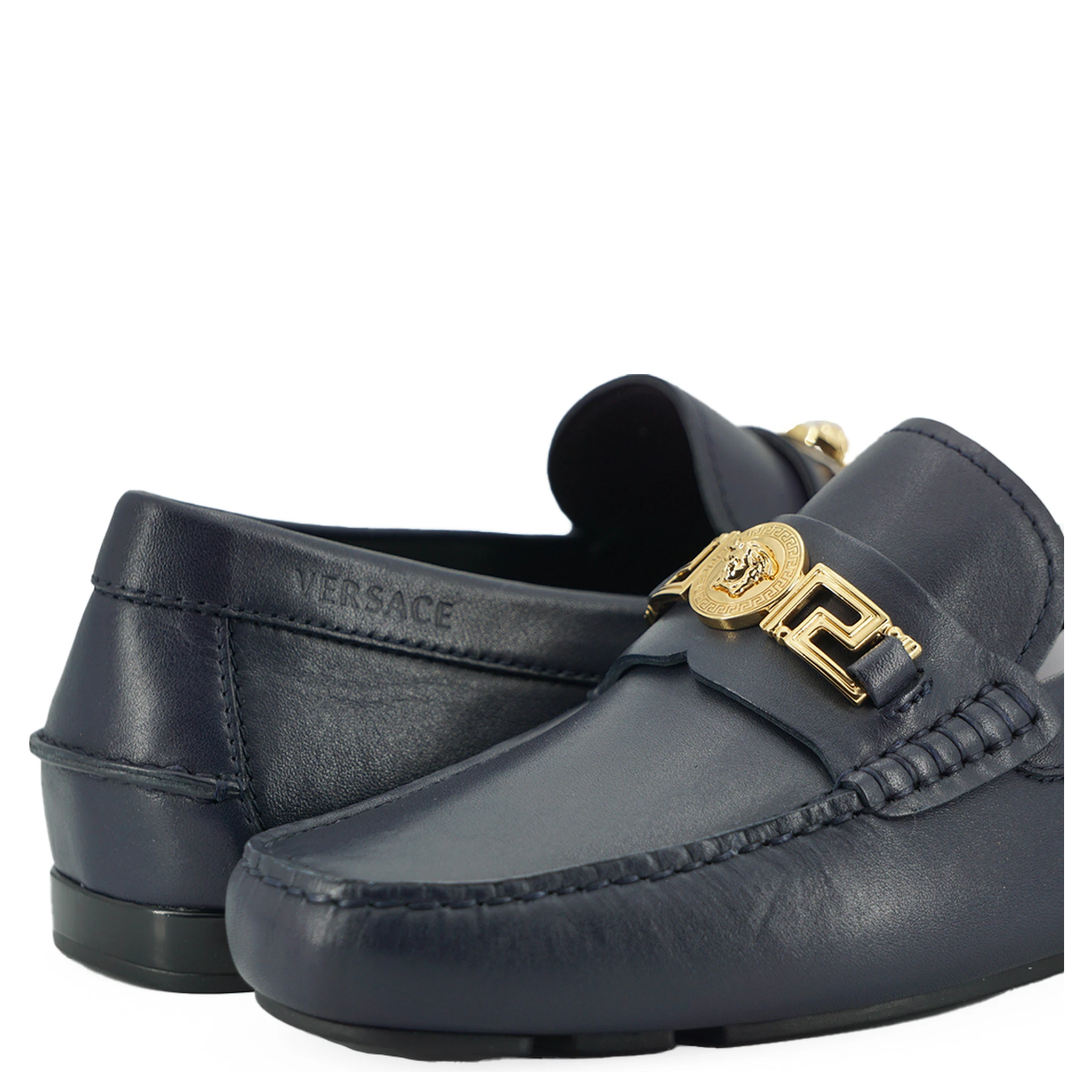 Navy Blue Calf Leather Loafers Shoes