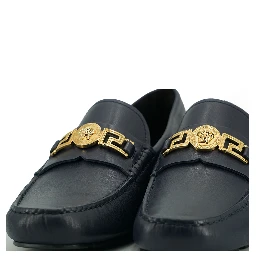 Navy Blue Calf Leather Loafers Shoes