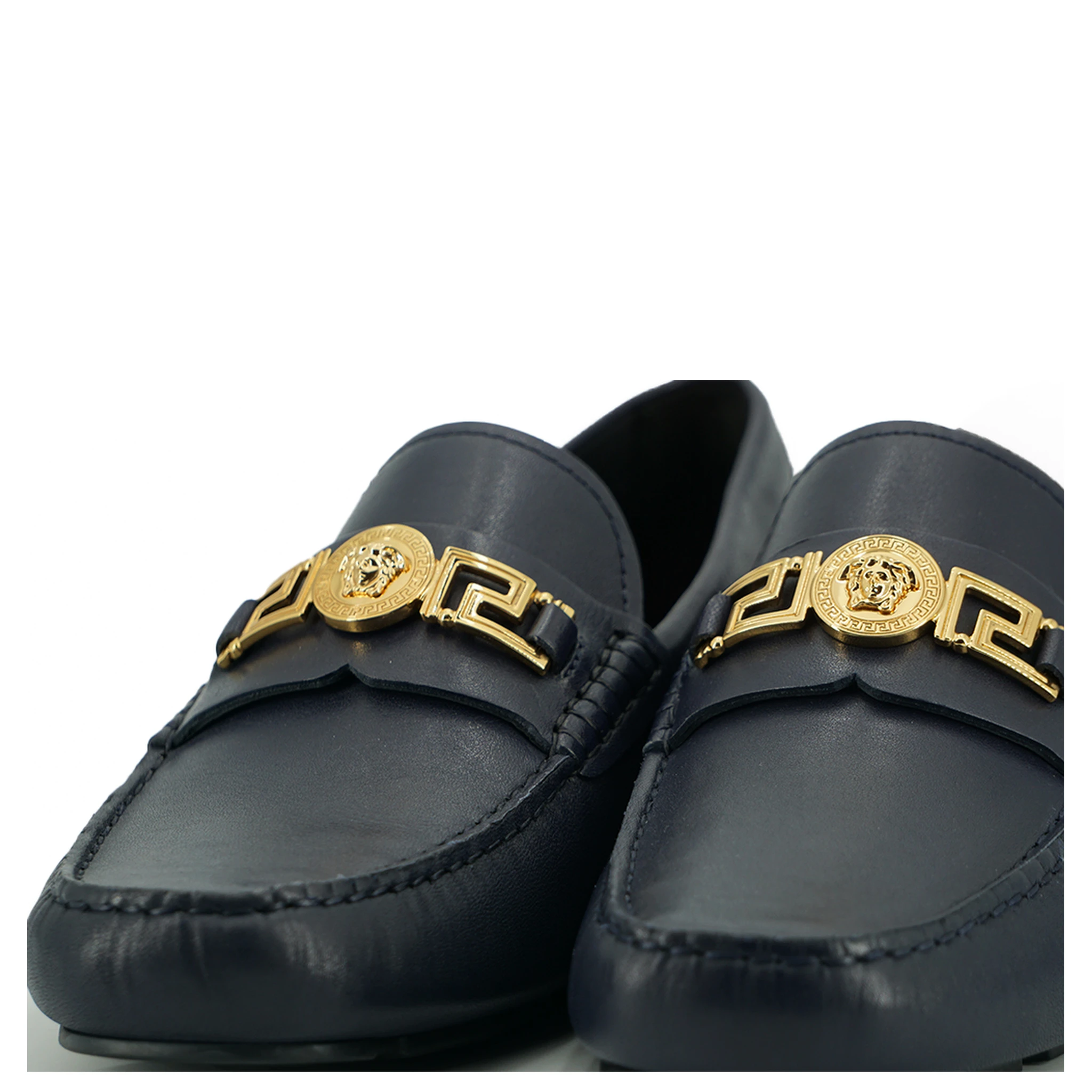 Navy Blue Calf Leather Loafers Shoes