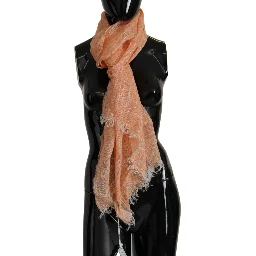 Peach Linen Knitted Shawl Wrap Fringes Scarf