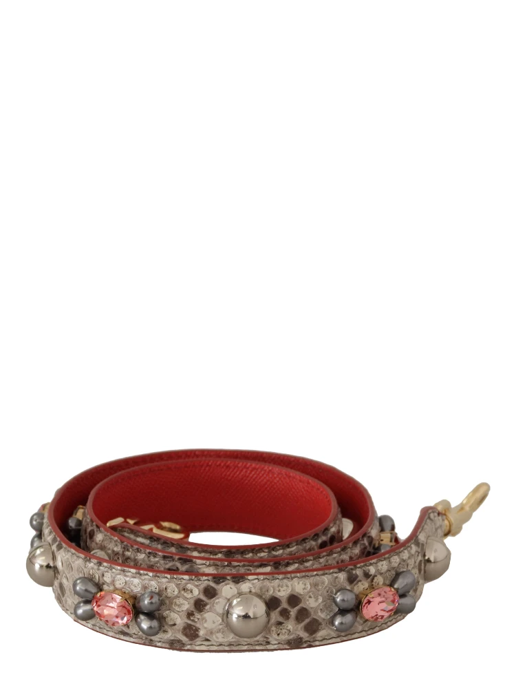 Beige Exotic Leather Studded Shoulder Strap