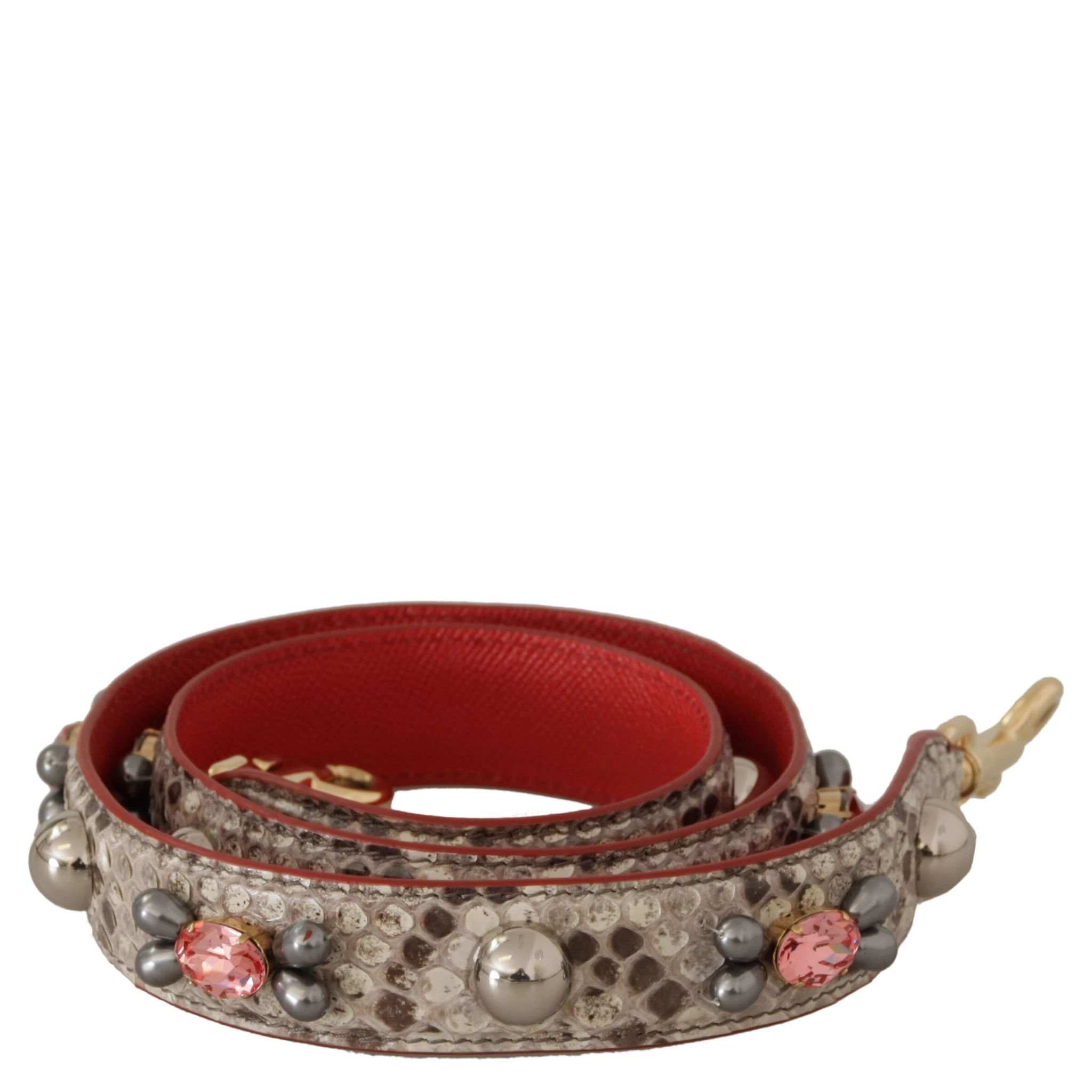 Beige Exotic Leather Studded Shoulder Strap