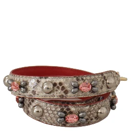 Beige Exotic Leather Studded Shoulder Strap