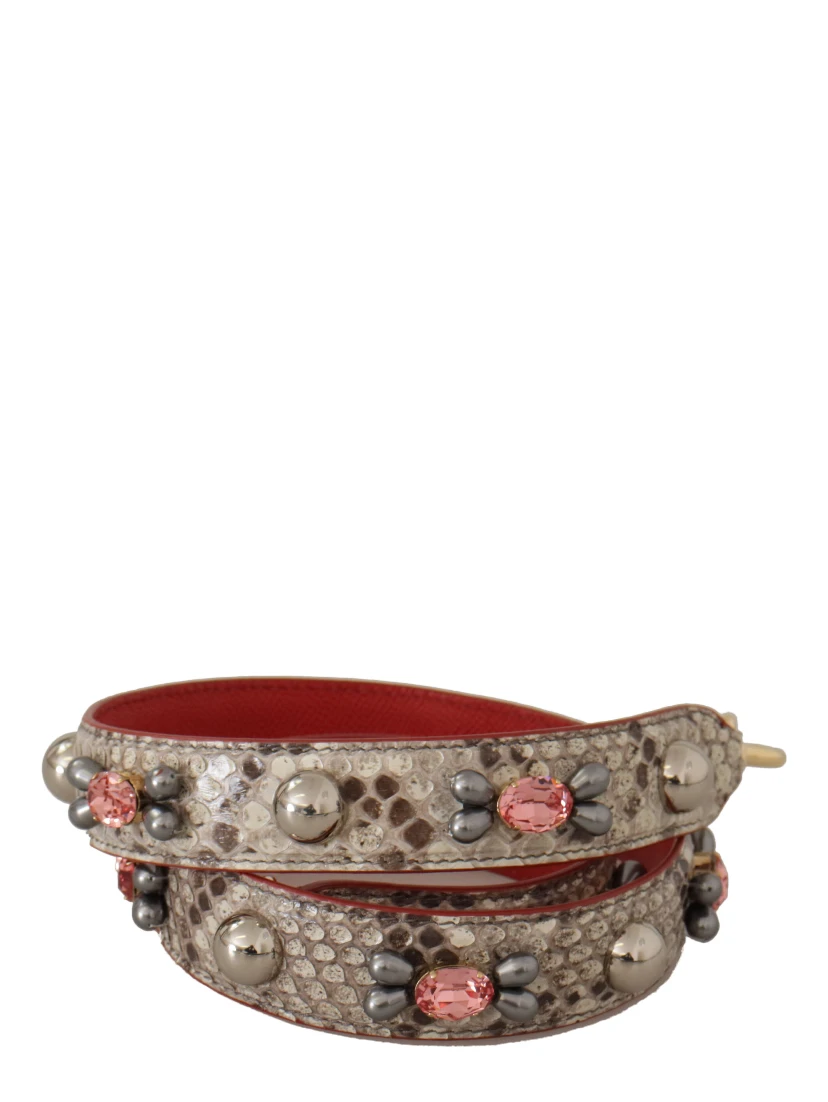 Beige Exotic Leather Studded Shoulder Strap