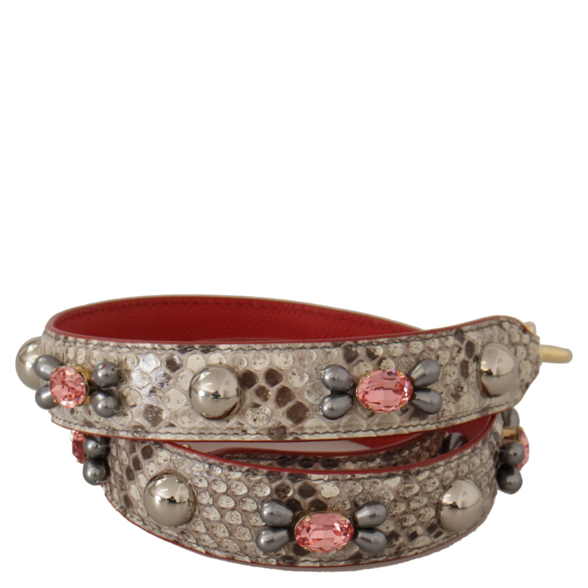 Beige Exotic Leather Studded Shoulder Strap