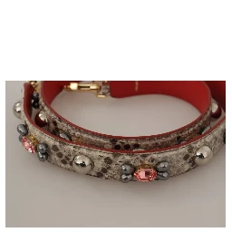 Beige Exotic Leather Studded Shoulder Strap