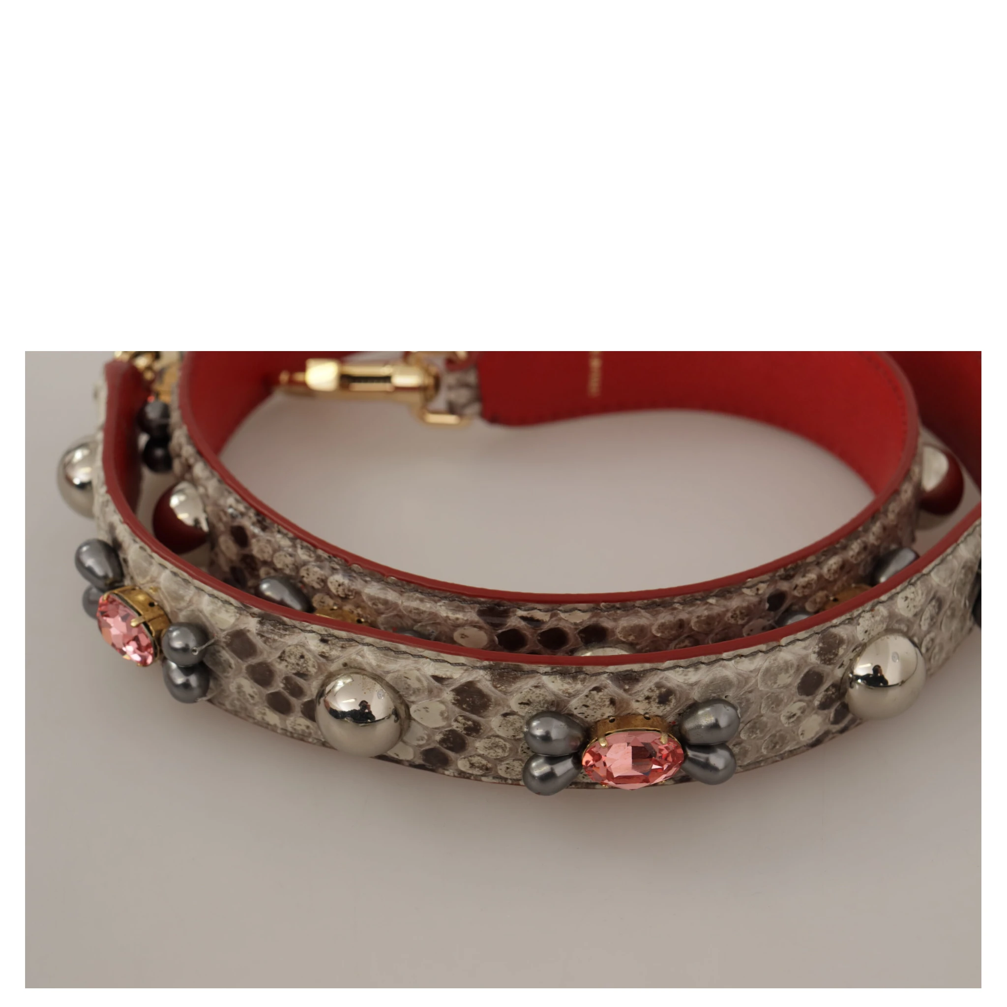 Beige Exotic Leather Studded Shoulder Strap