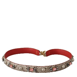 Beige Exotic Leather Studded Shoulder Strap