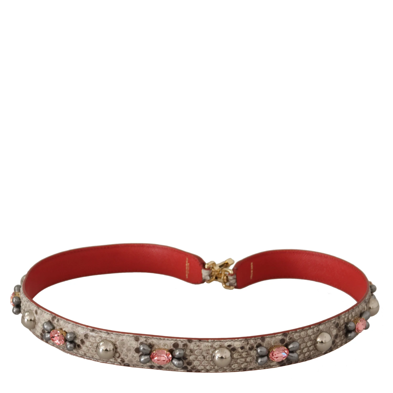 Beige Exotic Leather Studded Shoulder Strap