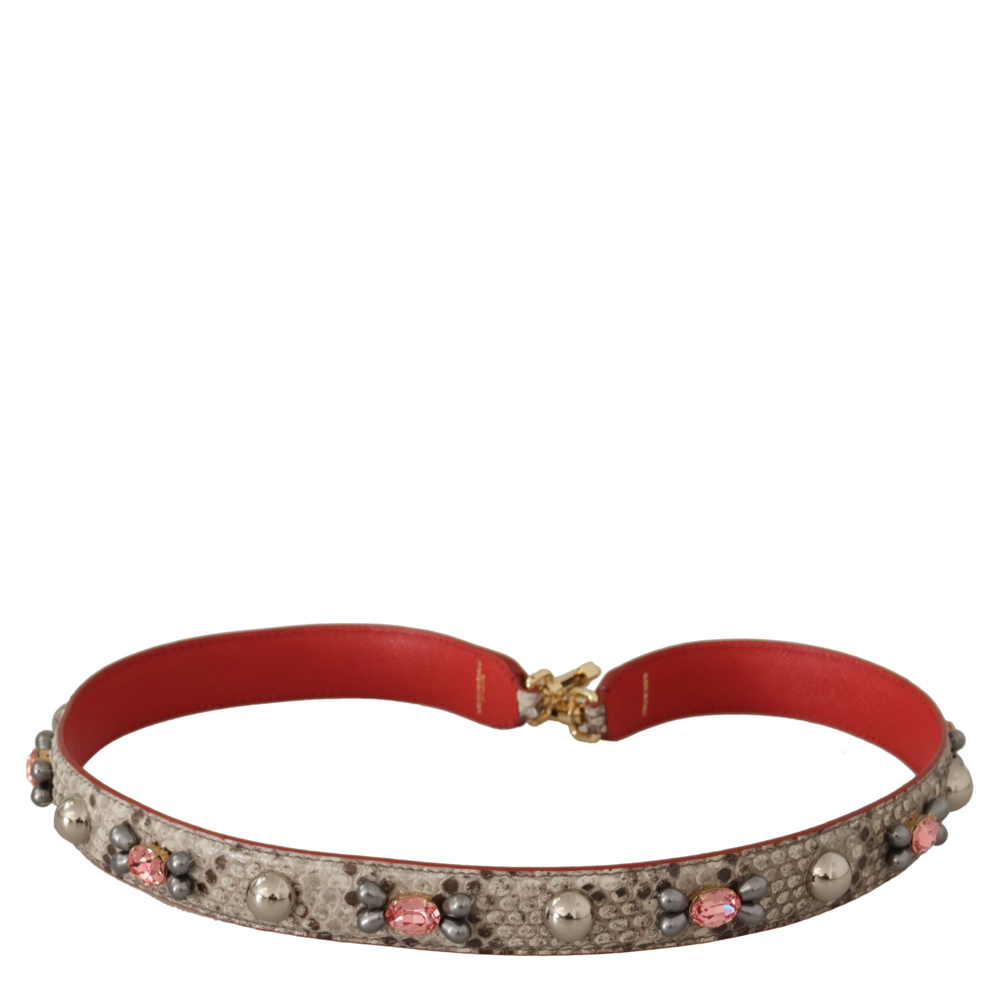 Beige Exotic Leather Studded Shoulder Strap