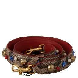 Brown Python Leather Studded Shoulder Strap