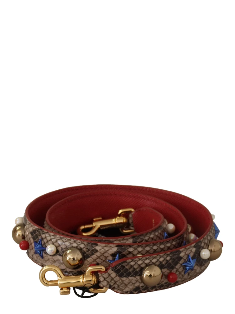Brown Python Leather Studded Shoulder Strap