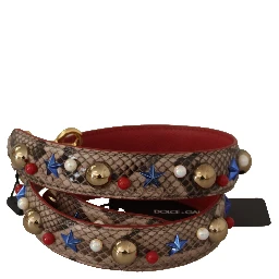 Brown Python Leather Studded Shoulder Strap