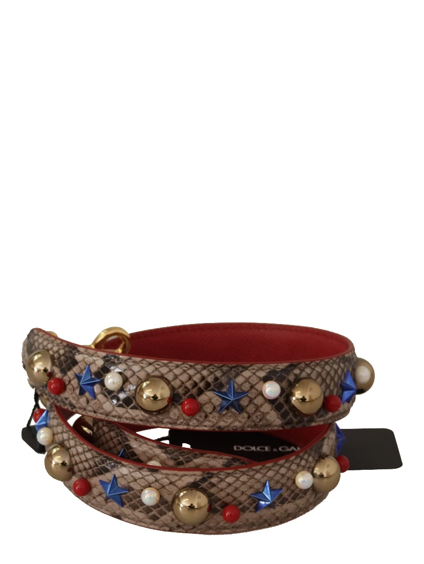 Brown Python Leather Studded Shoulder Strap