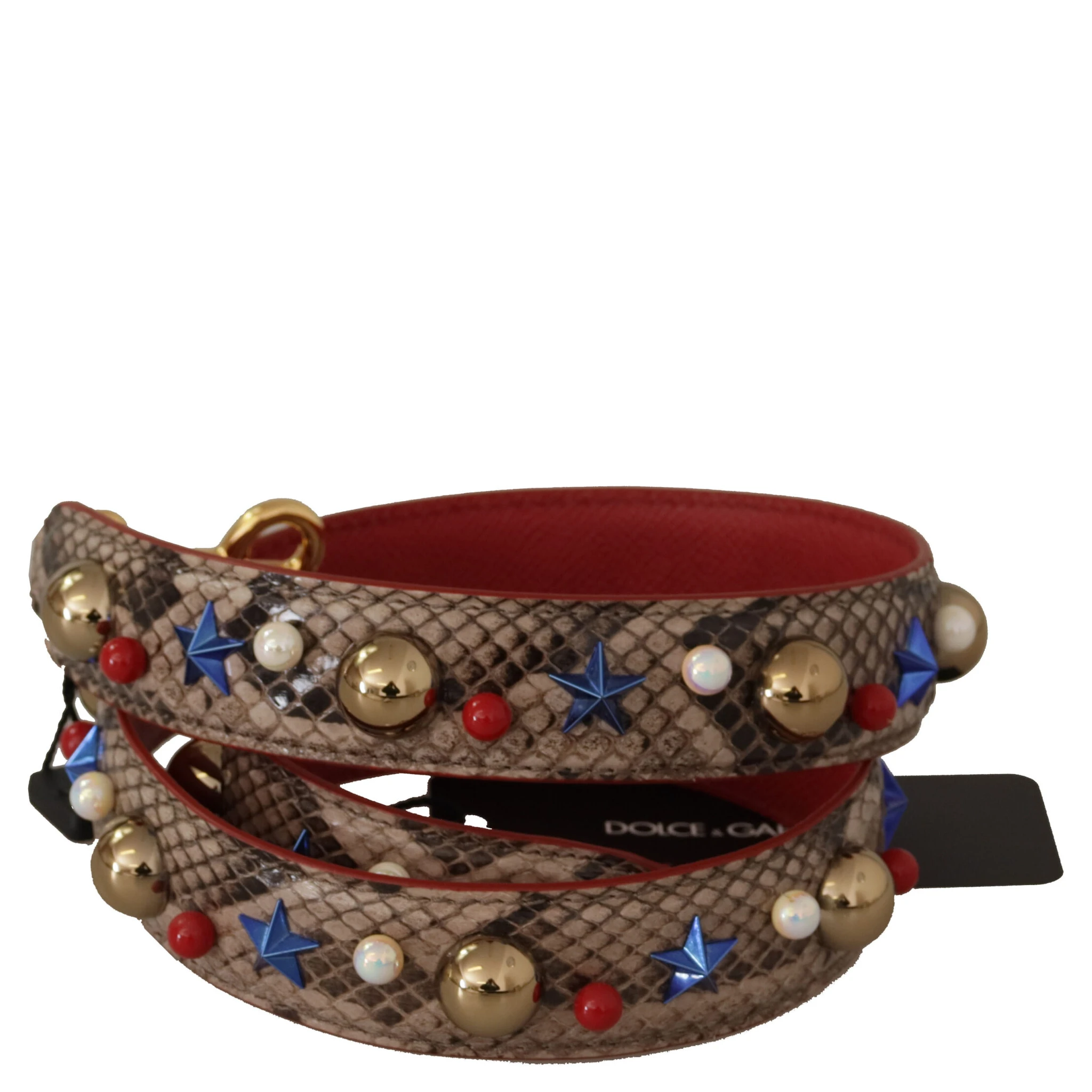 Brown Python Leather Studded Shoulder Strap