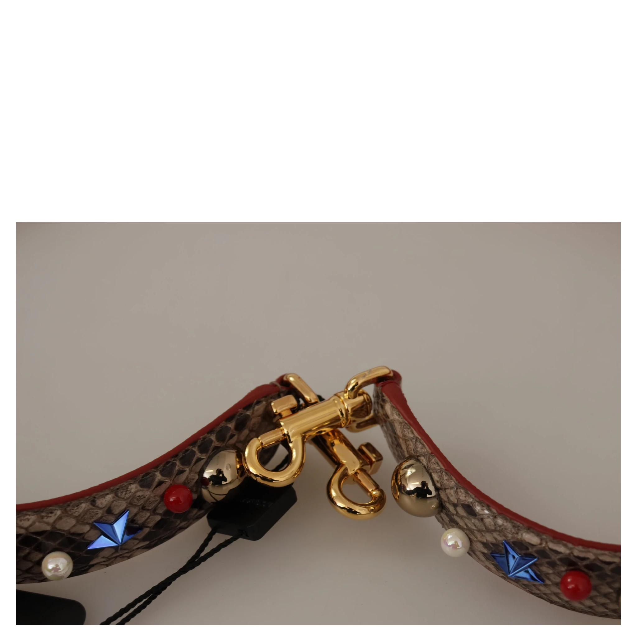 Brown Python Leather Studded Shoulder Strap