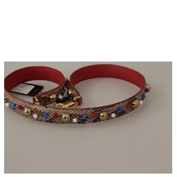 Brown Python Leather Studded Shoulder Strap