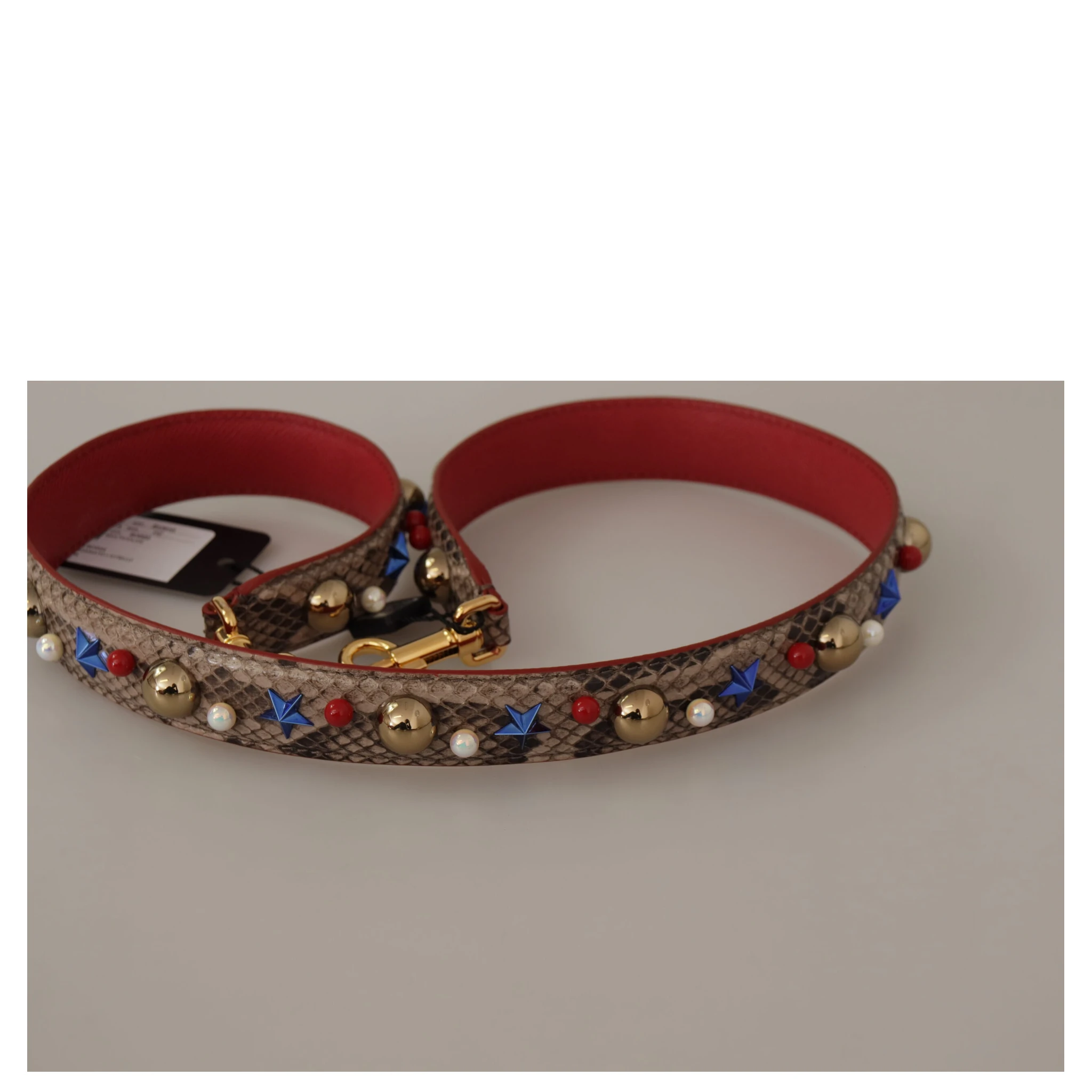 Brown Python Leather Studded Shoulder Strap