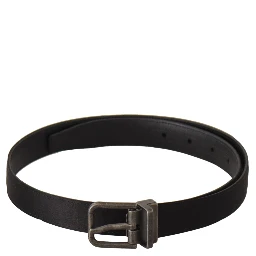 Black Calfskin Leather Vintage Metal Buckle Belt