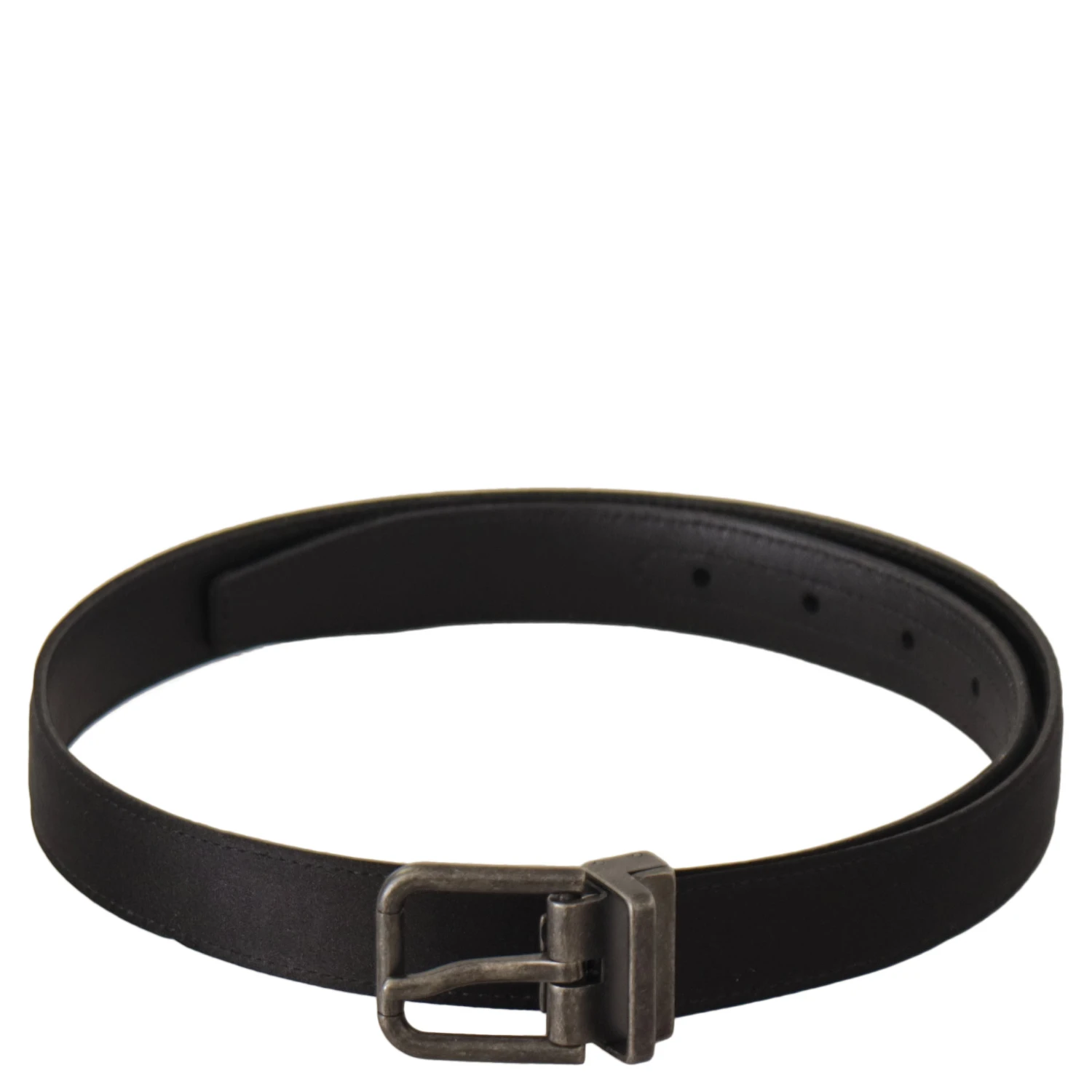 Black Calfskin Leather Vintage Metal Buckle Belt