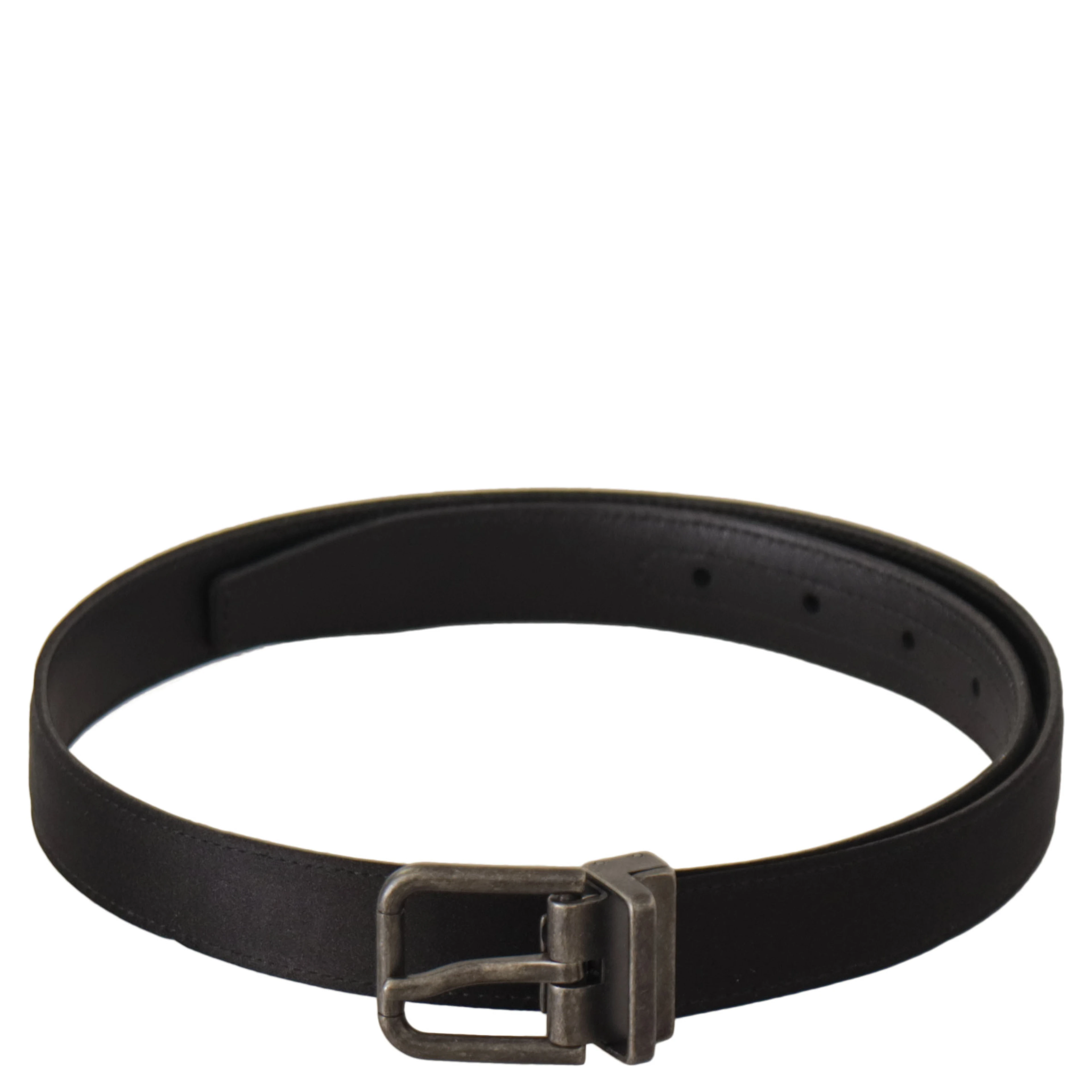 Black Calfskin Leather Vintage Metal Buckle Belt