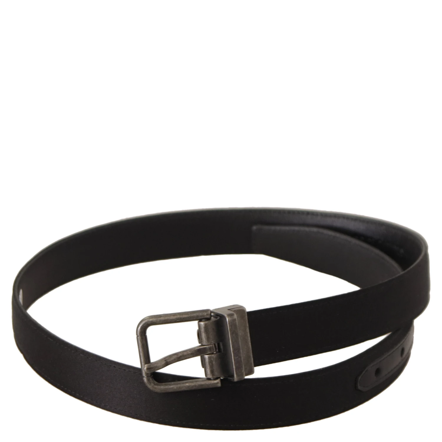 Black Calfskin Leather Vintage Metal Buckle Belt