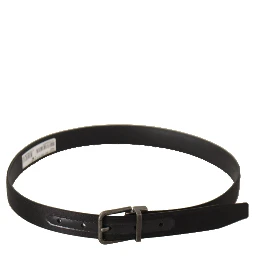 Black Calfskin Leather Vintage Metal Buckle Belt