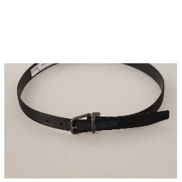 Black Calfskin Leather Vintage Metal Buckle Belt