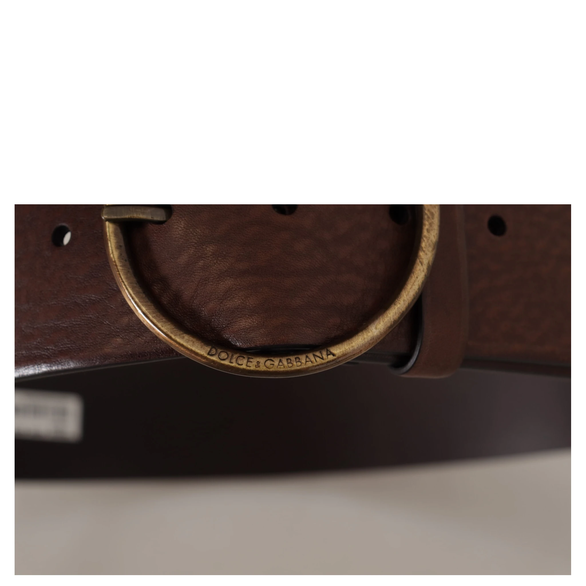 Brown Leather Wide Waist Logo Metal Round Buckle Belt