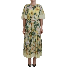 Multicolor Silk Floral Print Long Maxi Dress