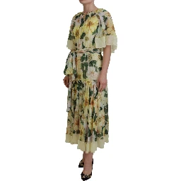 Multicolor Silk Floral Print Long Maxi Dress