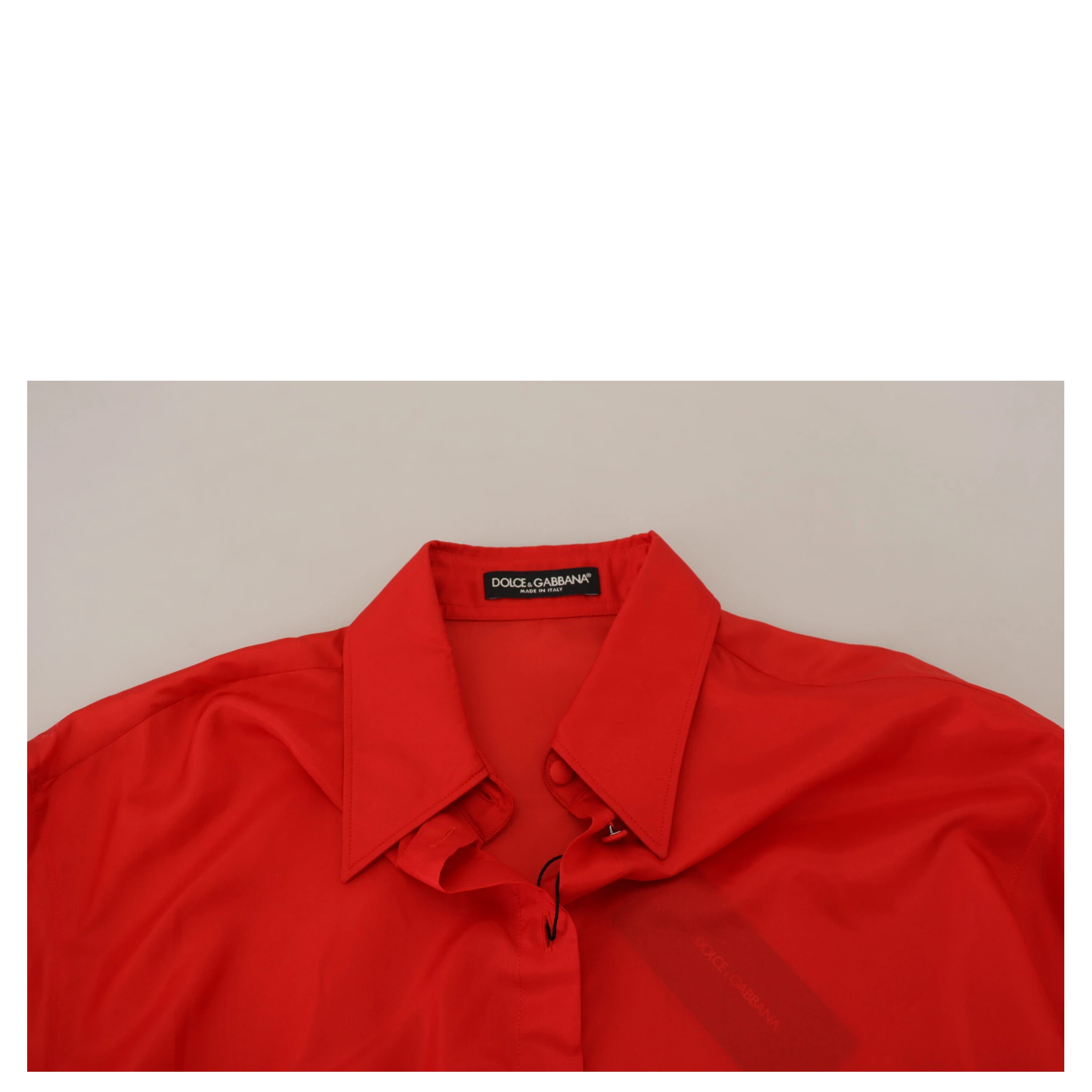 Red Silk Collared Long Sleeves Dress Shirt Top