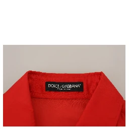 Red Silk Collared Long Sleeves Dress Shirt Top