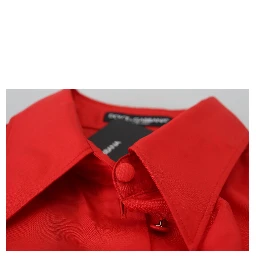 Red Silk Collared Long Sleeves Dress Shirt Top